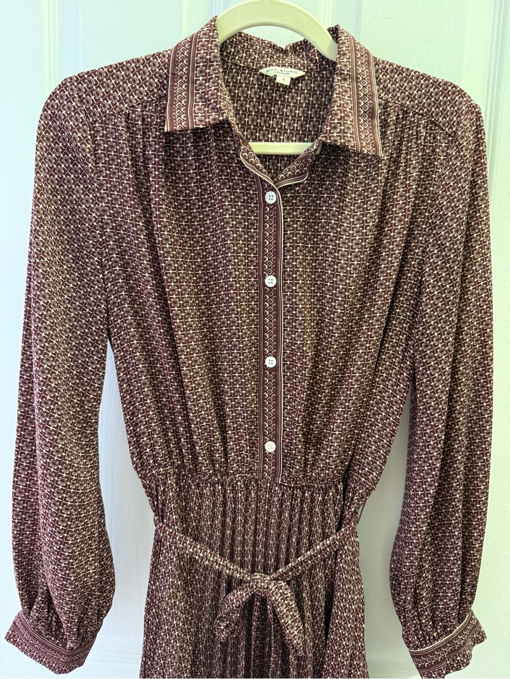 Max Studio Brown Geometric Print Belted Shirt Dress Size S - Picture 4 of 6